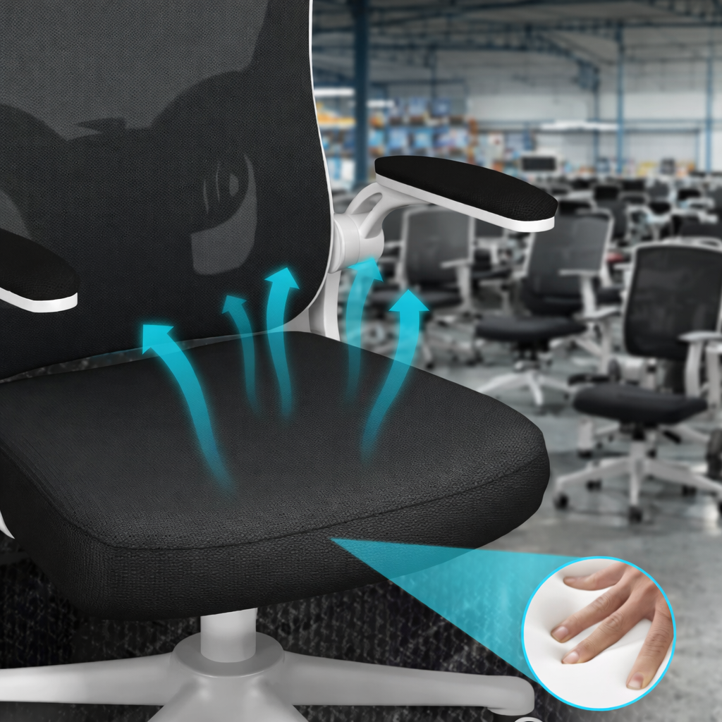 Chaise de Bureau en Maille avec Dossier en S, Appui-tête et Accoudoirs Réglables