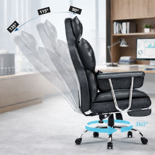 Chaise de Bureau Noire en Cuir PU avec Repose-pieds