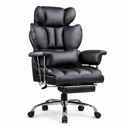 Chaise de Bureau Noire en Cuir PU avec Repose-pieds