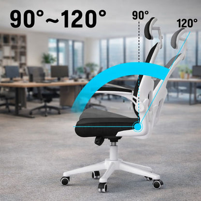 Chaise de Bureau en Maille avec Dossier en S, Appui-tête et Accoudoirs Réglables