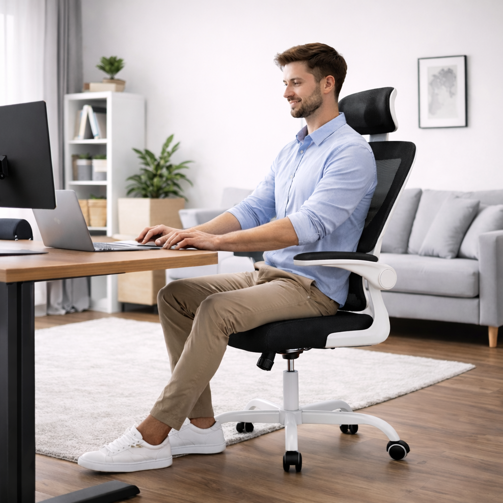 Chaise de Bureau en Maille Réglable avec Base en Aluminium