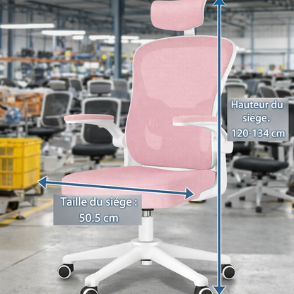 Chaise de Bureau en Maille avec Dossier en S, Appui-tête et Accoudoirs Réglables