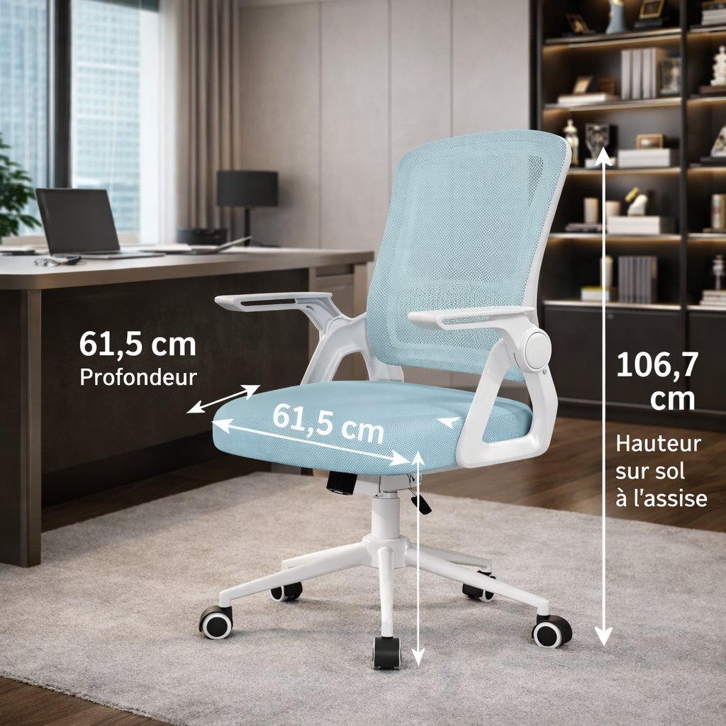 Chaise de Bureau en Maille avec Accoudoirs Relevables