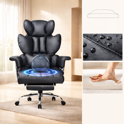 Chaise de Bureau Noire en Cuir PU avec Repose-pieds