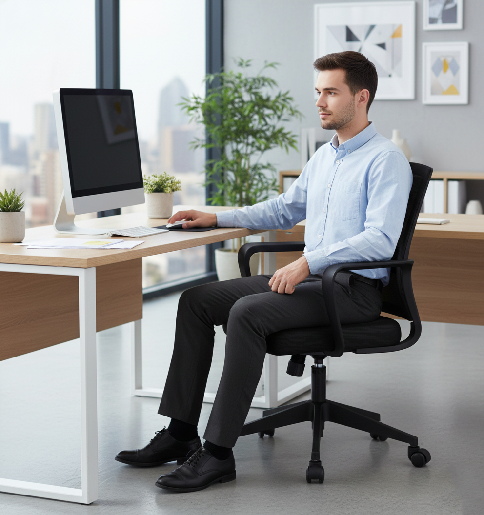 Chaise de Bureau Noire en Maille avec Roulettes