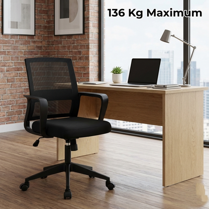 Chaise de Bureau Noire en Maille avec Roulettes