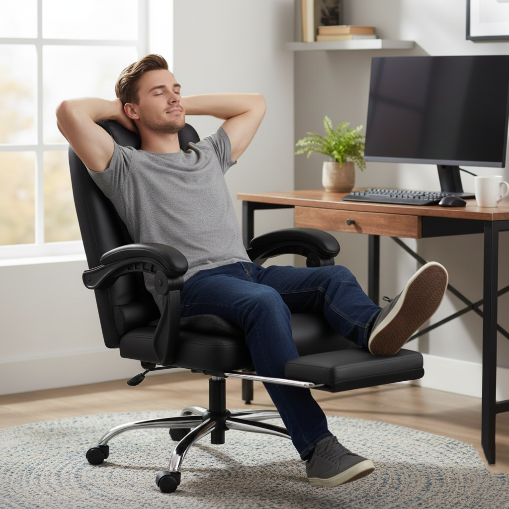 Chaise de Bureau en Cuir PU avec Repose-pieds