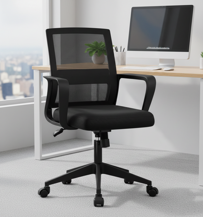 Chaise de Bureau Noire en Maille avec Roulettes